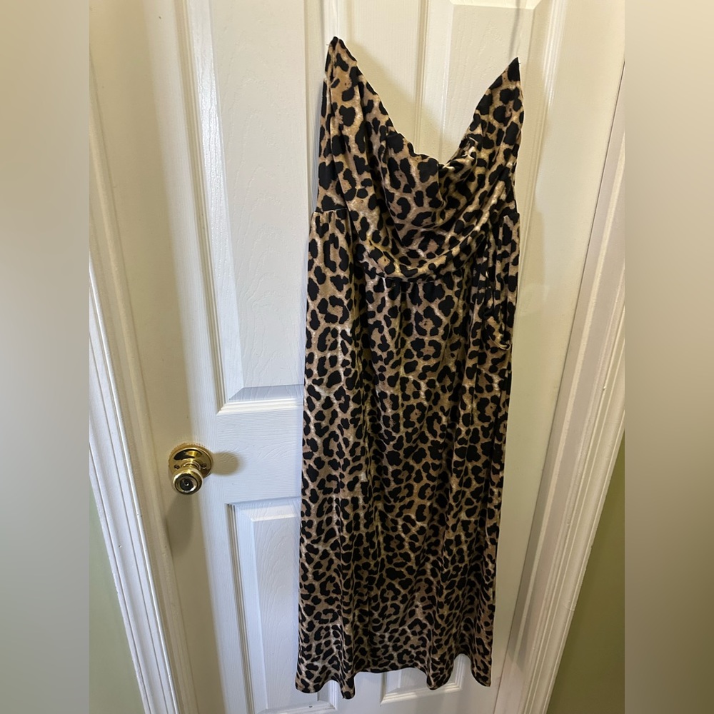 Rainbow 3X Juniors Plus Leopard strapless dress
